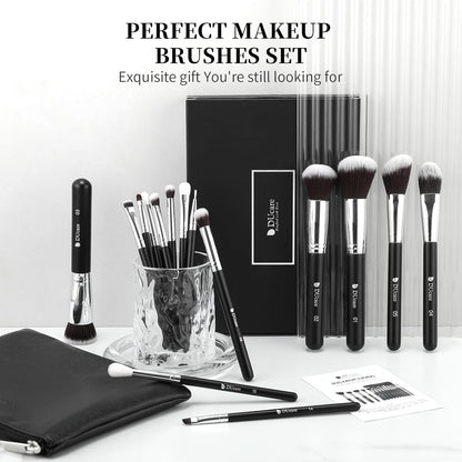 Makeup Brushes with Travel Bag 15Pcs Makeup Brush Set Kabuki Foundation Blending Blush Eyeliner Shadow Brow Concealer Brushes Kit