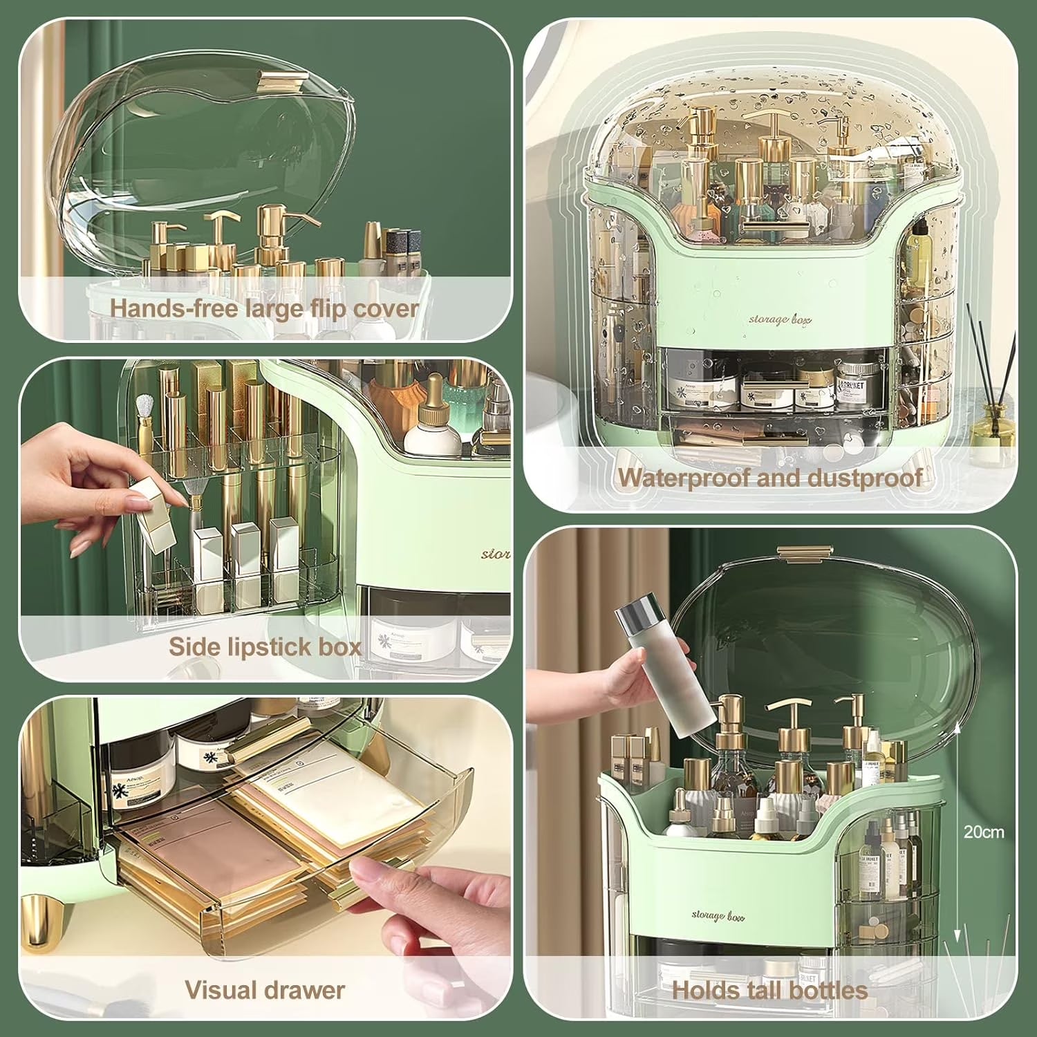 Makeup Storage Box and Organizer, Portable Vanity Cosmetics Bathroom Storage