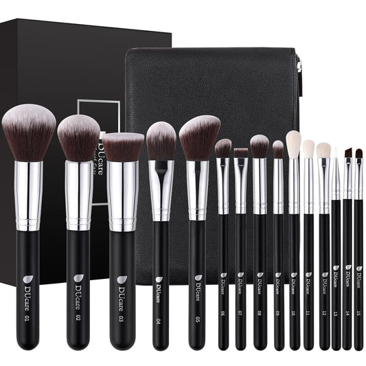Makeup Brushes with Travel Bag 15Pcs Makeup Brush Set Kabuki Foundation Blending Blush Eyeliner Shadow Brow Concealer Brushes Kit